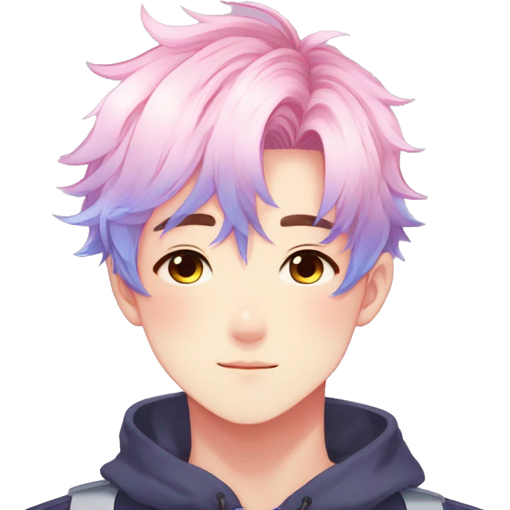 Gorgeous anime style shojo boy with blushing face aesthetic and pretty colorful shiny gradient pastel hair trending style emoji