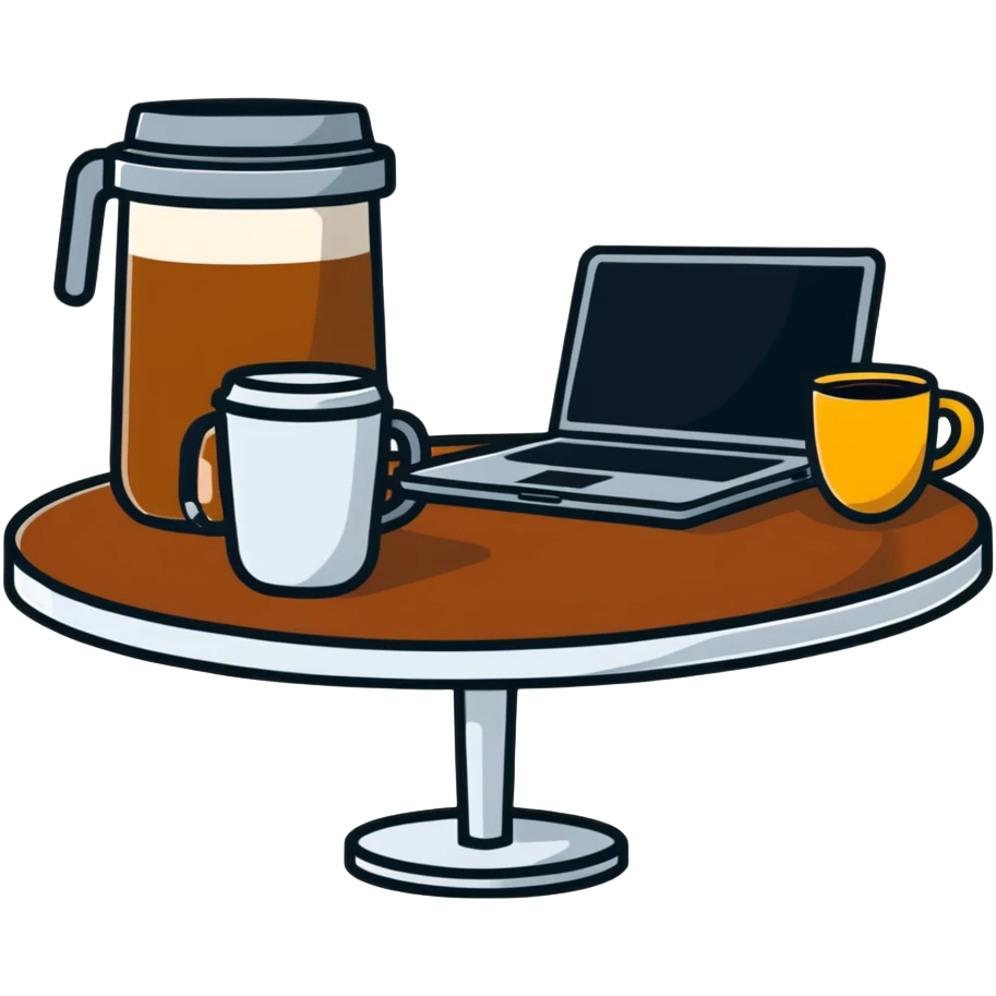 cafe table with coffee and laptop emoji