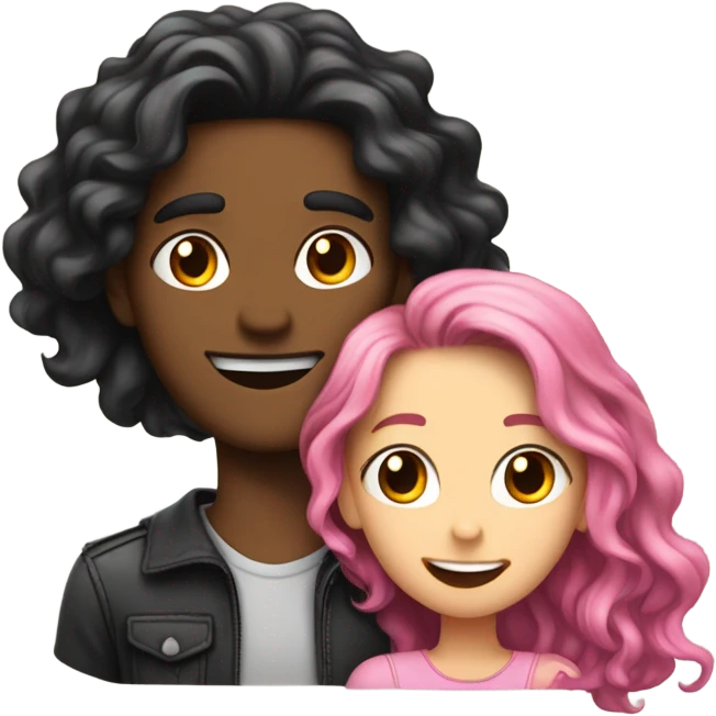 make a guy and a girl, they are hugging, the girl has pink long wavy hair. The guy has black hair and light skin. They are facing each other emoji