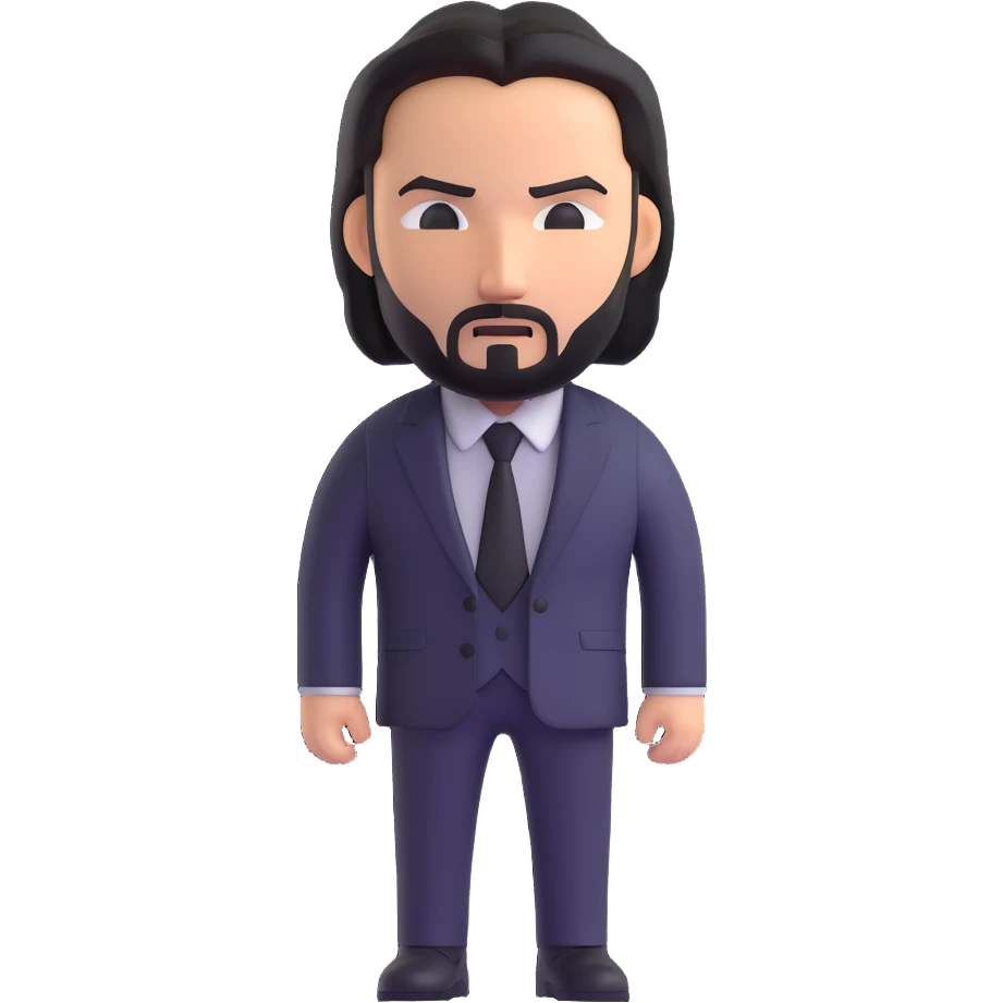John Wick, action hero, dark suit, intense expression, 3D emoji style emoji