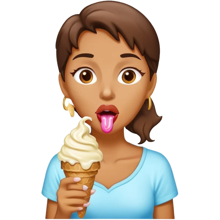 Woman with ice cream melting in mouth emoji