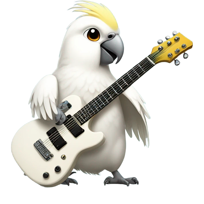 White cockatiel playing electro guitar emoji