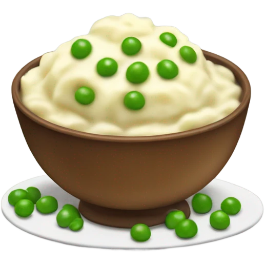 bowl of mashed potatoes with gravy and peas emoji