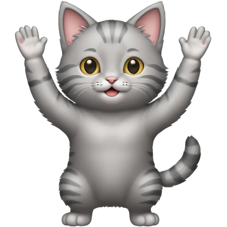 Standing Gray Joyful kitten with arms up  emoji