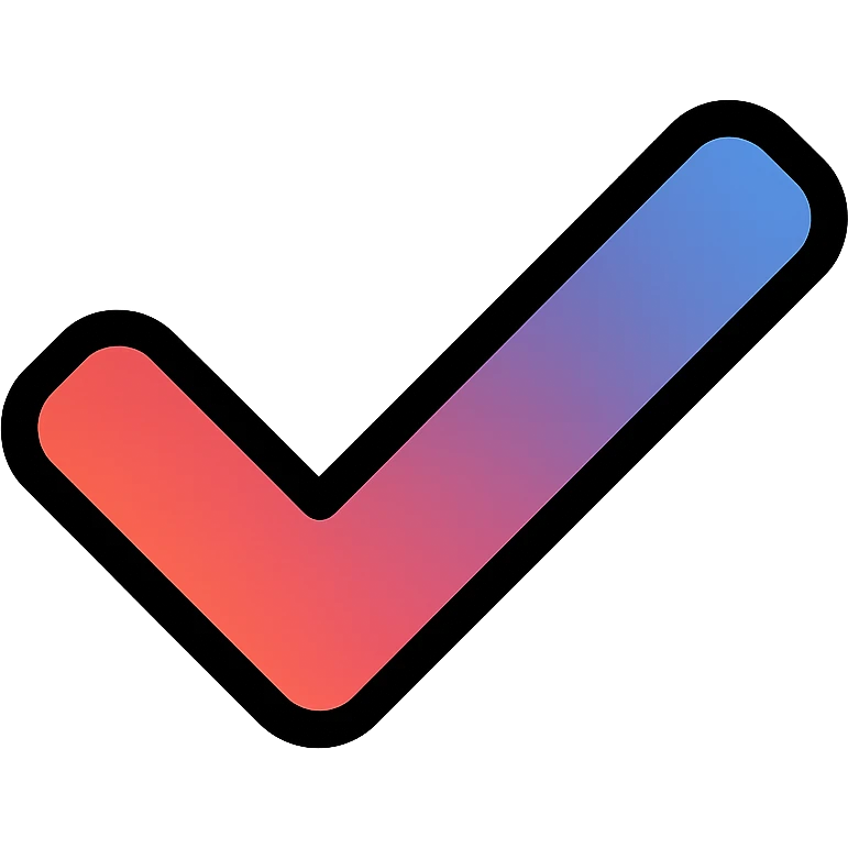 modern checkmark with red to blue gradient, color icon style emoji