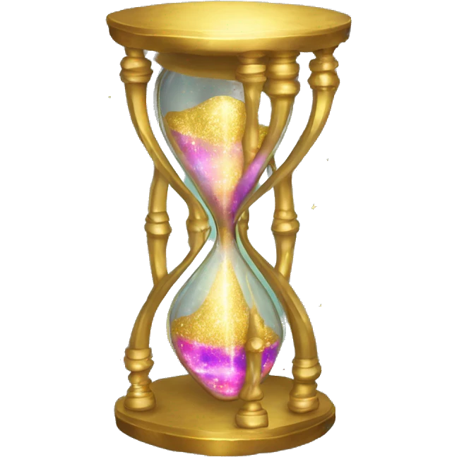 Gilded sparkling shimmering hourglass with nebula galaxy golden inside emoji