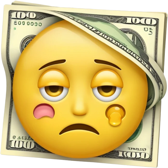 yellow emoji face with money eyes but is sad emoji