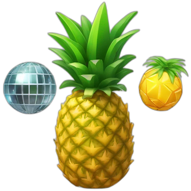 a pineapple, a robot, and a disco ball into a single, unique character. The emoji should convey a sense of futuristic tropical dance party vibes. emoji