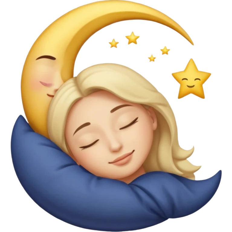 face with a relaxed smile, eyes closed, sleeping, crescent moon nearby, classic emoji style emoji