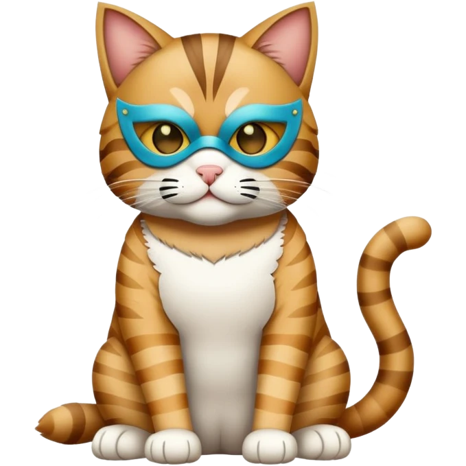 tabby cat full body sitting with a mask emoji