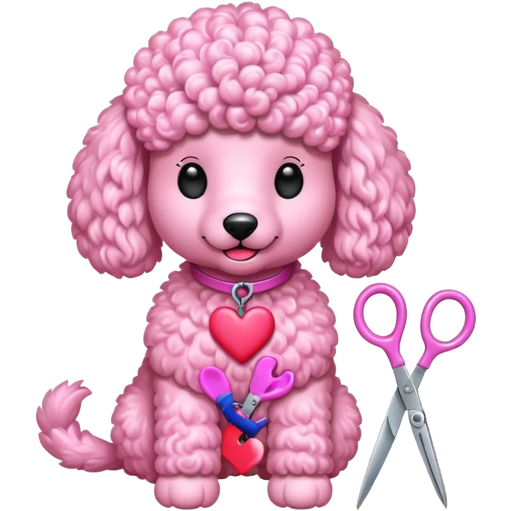 poodle color rosada con corazoces y tijera emoji