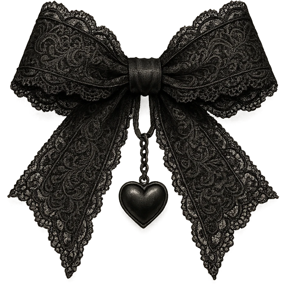  gothic bow with black lace trim and heart charm, remove background emoji