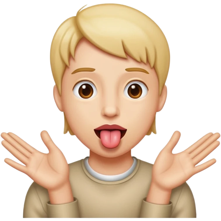 Tongue out with hands on the side￼ emoji