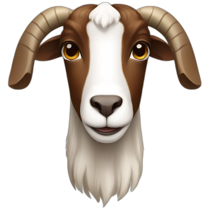 Boer goat, goat with floppy ears, no horns, brown and white fur emoji