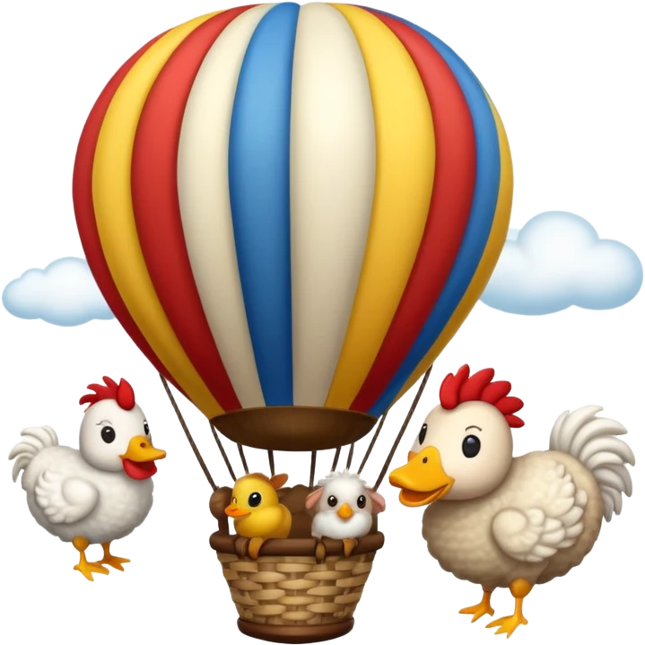 Sheep rooster, duck in hot air balloon  emoji