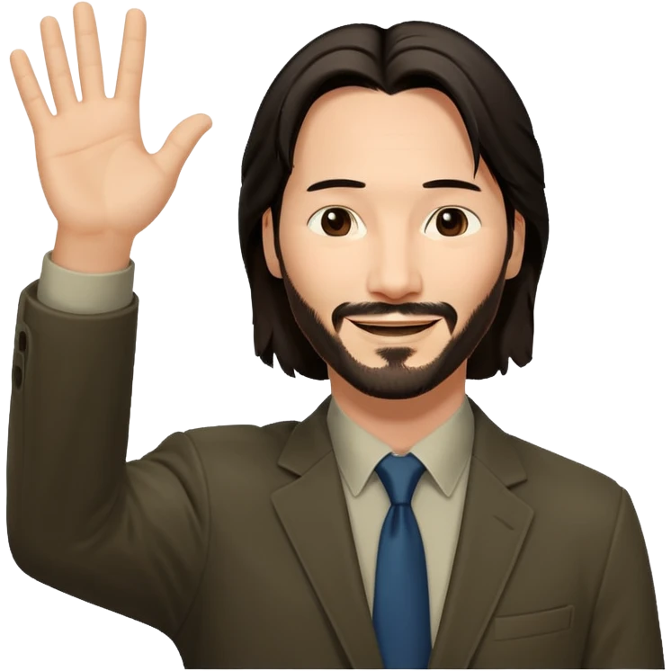 Keanu Reeves raising his hand up emoji