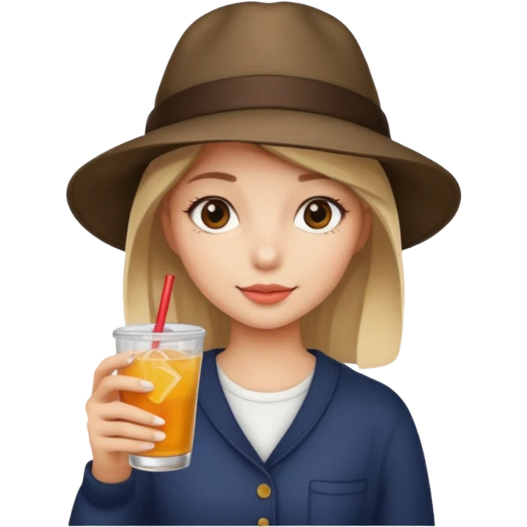girl with hat and drink, no glasses emoji