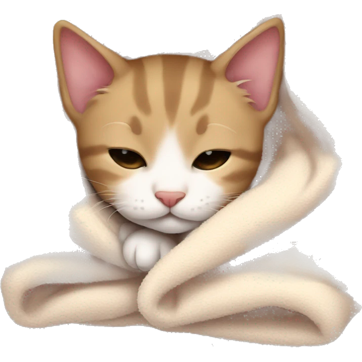 little asleep kitten wrapped in big blanket emoji