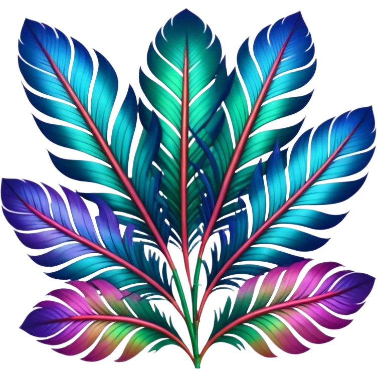Futuristic, bold, colorful, highly detailed, isolated 3D render, incredibly gorgeous Peacock Begonia feathers emoji