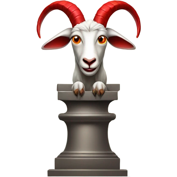 Evil Goat Devil with red tipped horns standing with goat hind legs on pyramidal pillar  emoji