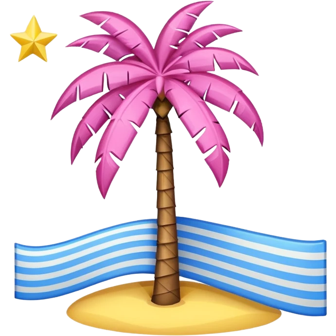 A pink flag on the sides two small blue triangles In the middle of the circle on the flag a small pink palm tree coming out of the sides  yellow circle with two thick yellow stripes emoji
