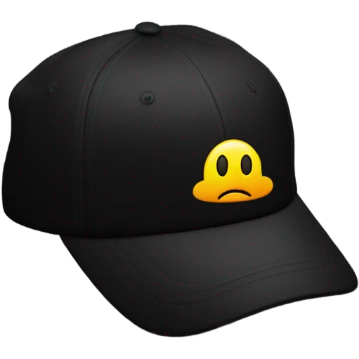 Plain black baseball cap on black screen with a black cap with '.COM' on it emoji