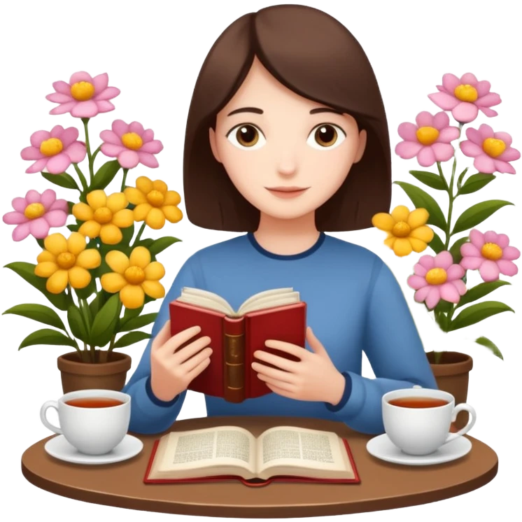 Tea, book and home flowers emoji
