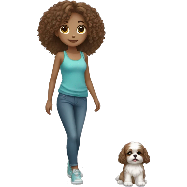Curly hair girl carrying a shihtzu emoji