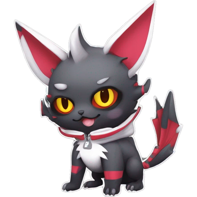 Dark Unique Anthro Cool Kawaii Horned Bat-Winged Zangoose-Litten-Pokémon with edgy stripes Punk Techwear Hoodie Cargo Collar emoji