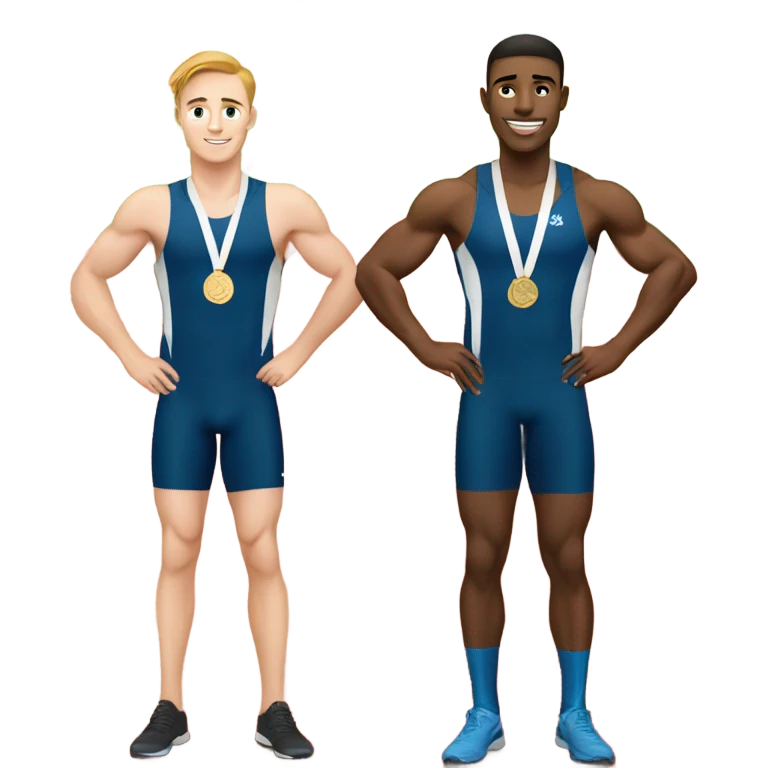 Two strong high school white men running track and winning medals emoji