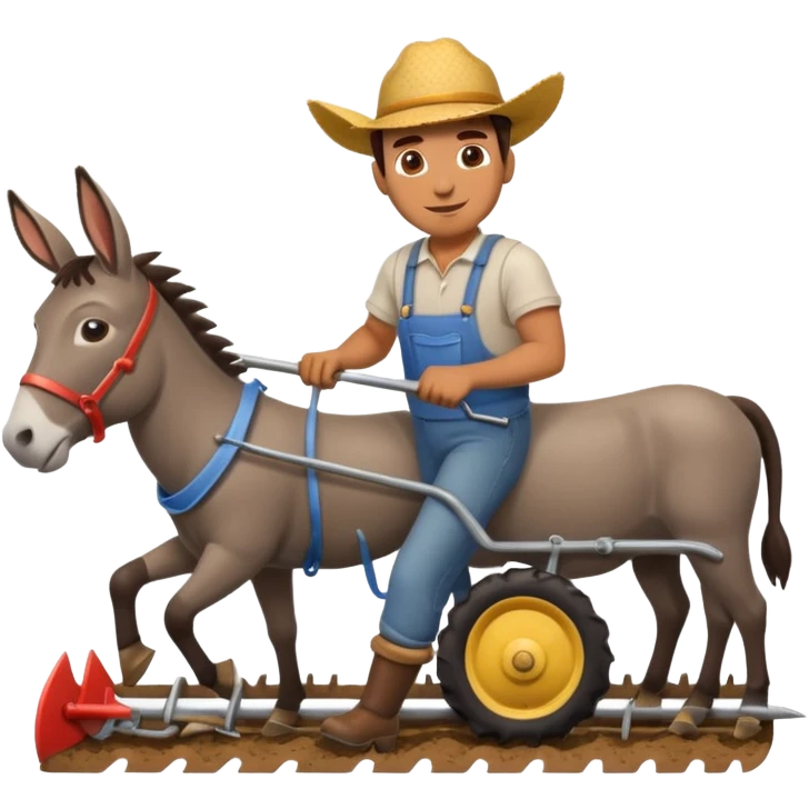 man plowing a field with a plow and a donkey, emoji style emoji
