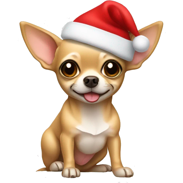 Tan chihuahua with a Santa hat emoji