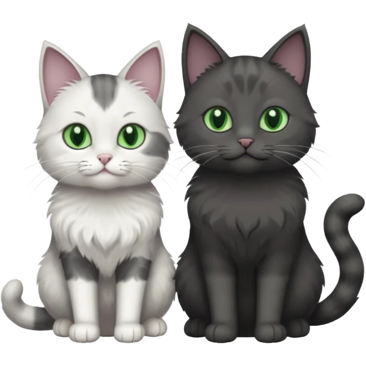2 different coloured grey cats including one dark grey and white cat and one completely solid dark grey cat with green eyes and only white paws emoji