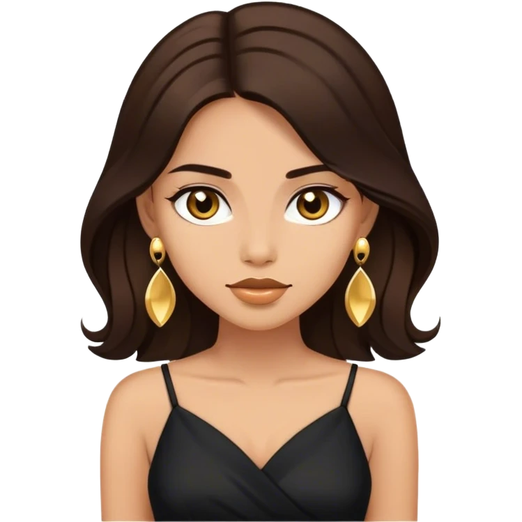 Beautiful woman,cute, long dark brown hair in dark dress with gold earrings emoji