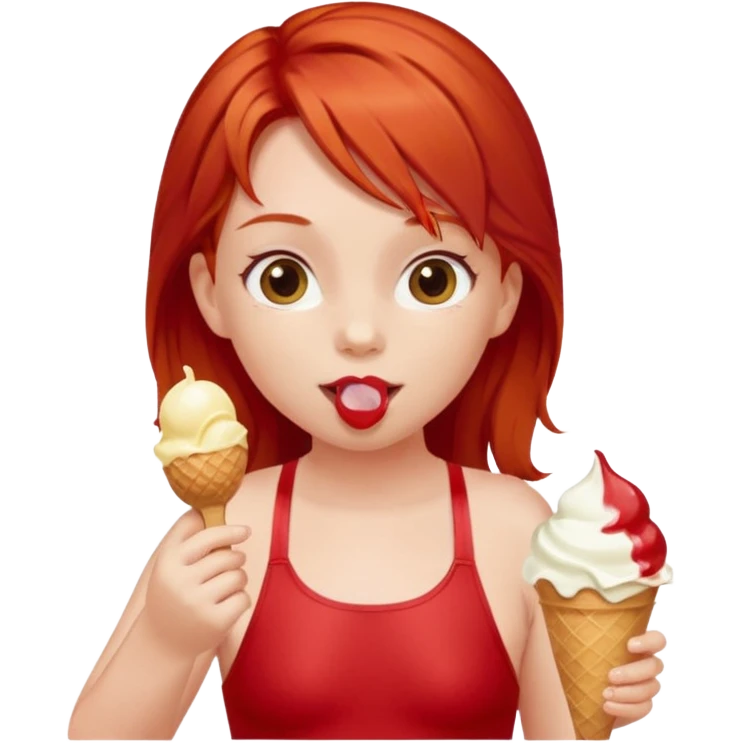 girl kid red haired swimsuit, eating ice cream, sun emoji