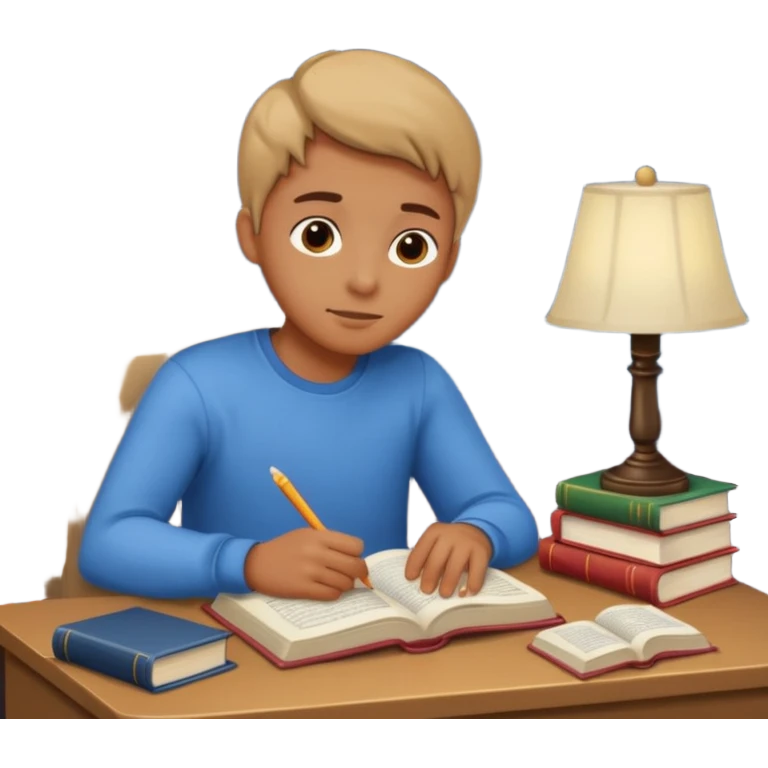 person infront of a book learning in the middle of the night emoji