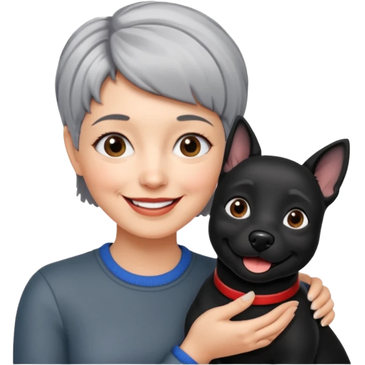 short gray haired woman with black dog emoji