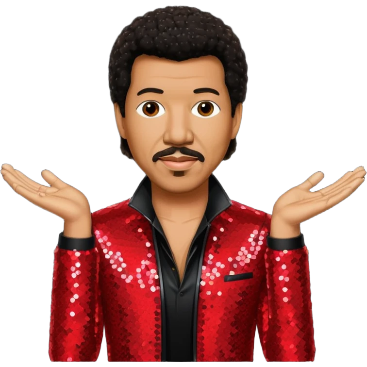 Lionel Richie with dark brown hair, red sequin outfit emoji