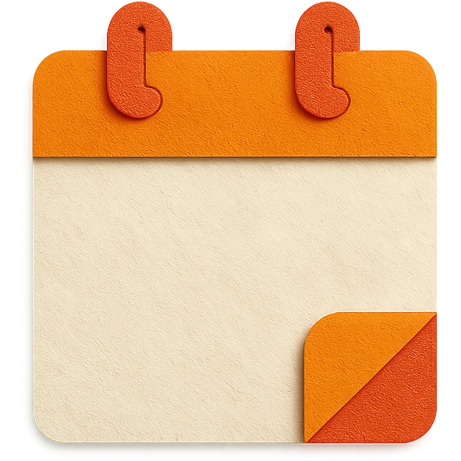 orange and white calendar in paper-craft style, folded corner, textured paper look emoji