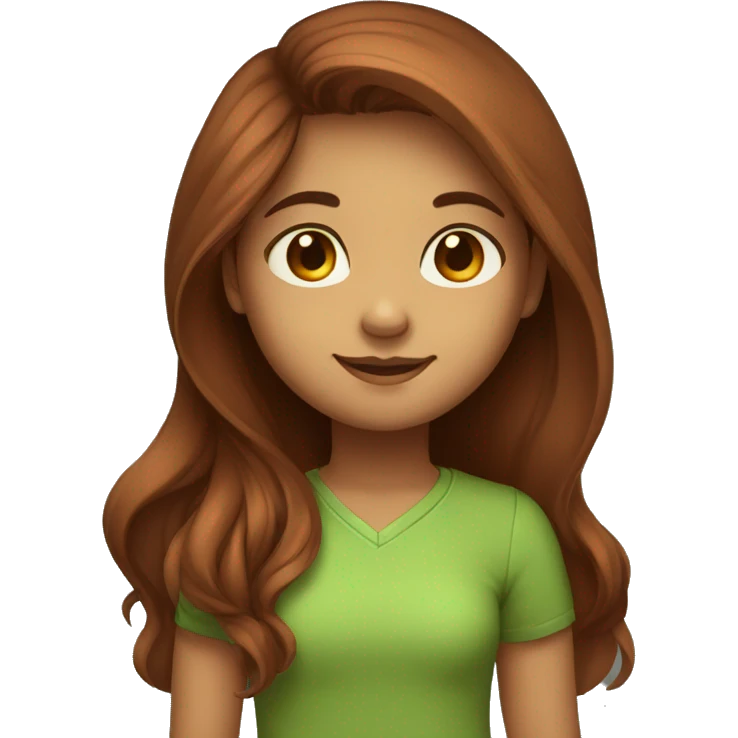 Indian girl with brown to red long hair cute round brown eyes green shirt face smiling emoji