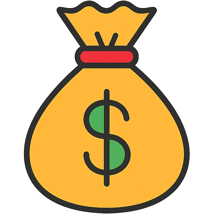 money bag icon, flat design, minimal color palette, bold outline emoji