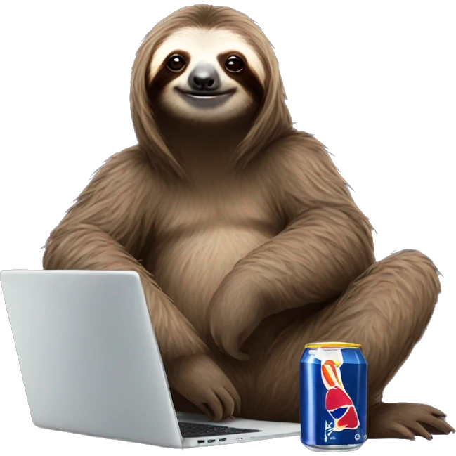 sloth with RedBull can and laptop emoji
