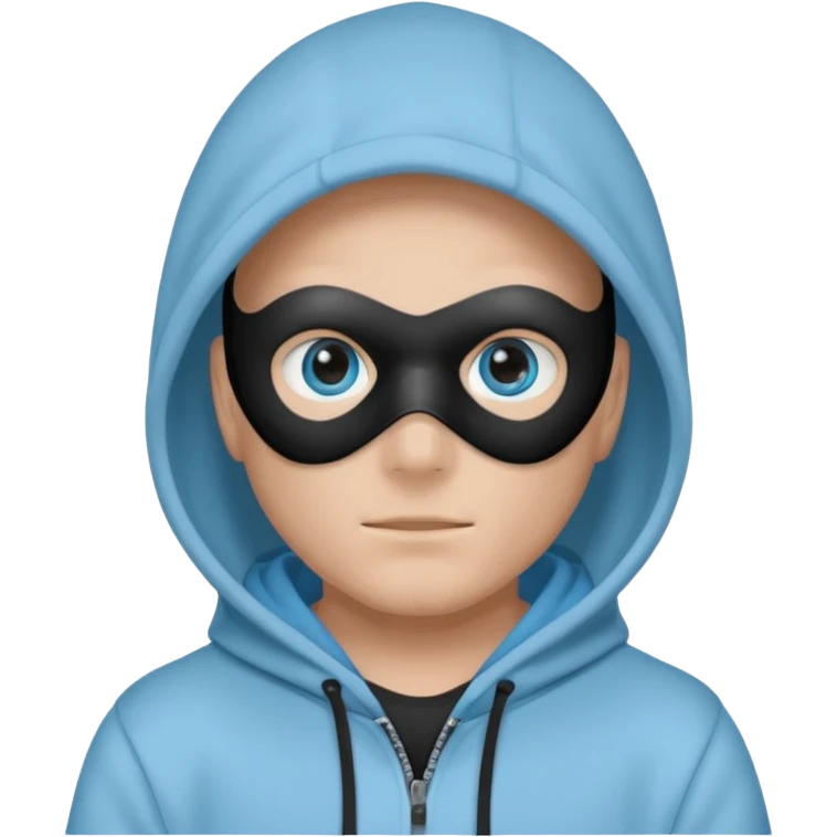 Make an emoji of Boywithuke (Boywithuke is a singer who wears a light sky blue hoodie with the hood up and has a ukelele on his back and has a mask that’s all black besides the 2 blue circles where the eyes should be) emoji