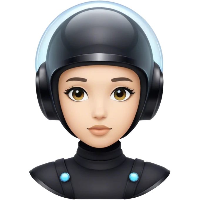 futuristic influencer wearing a sleek black bubble helmet and refined all-black attire emoji