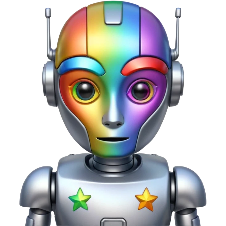 robot that has rainbow colors and stars for eyes emoji
