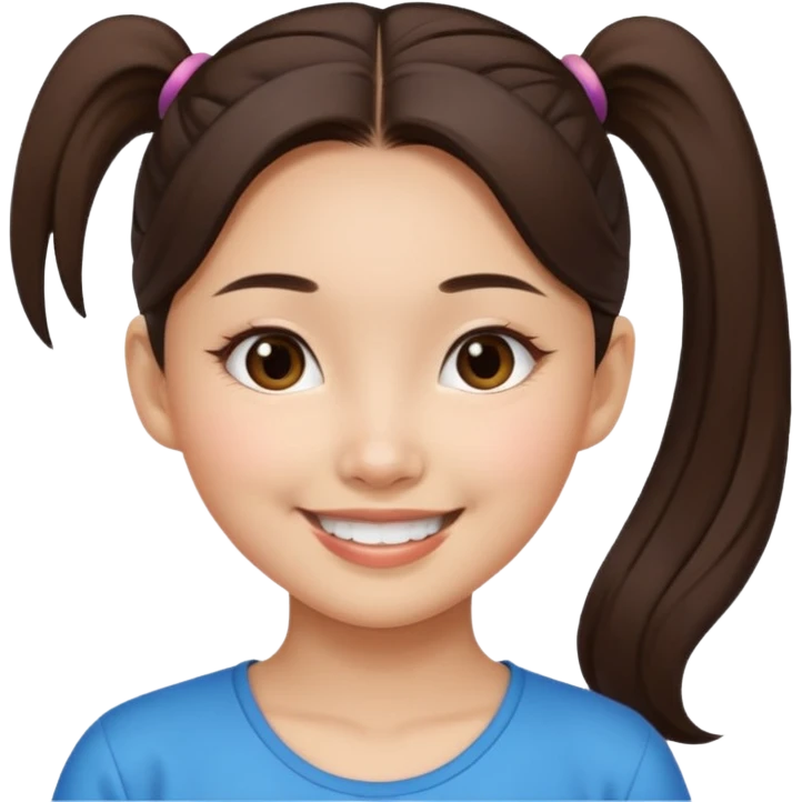 Asian Thai girl, brunette, ponytail, wide nose emoji