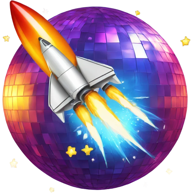 Rocket ship smashing through a disco ball emoji