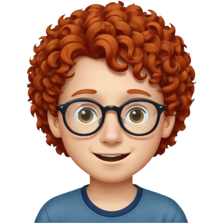 redhead kid with unique face features and very curly hair kid boy happy and big glassess and big nose emoji