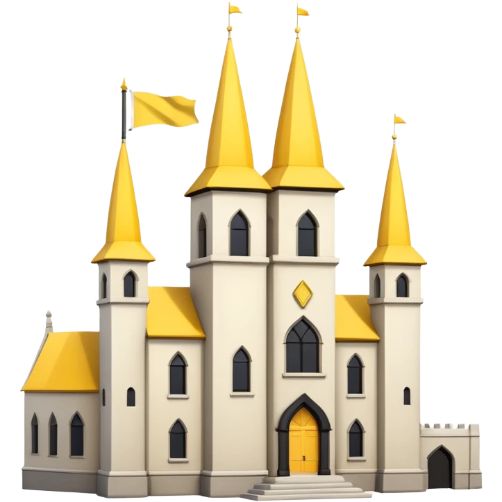 simple magic school, white background, magic school, black roof, with a big flag, big flag on a roof, big yellow flag, white school emoji