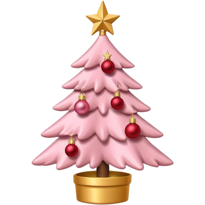 pastel pink christmas tree with red ornaments and star on top emoji